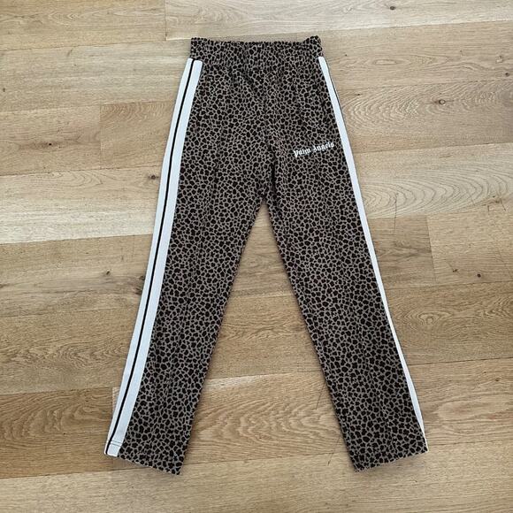 Palm Angels Leopard Print Jacquard Side Stripe Track Pants in Brown & White